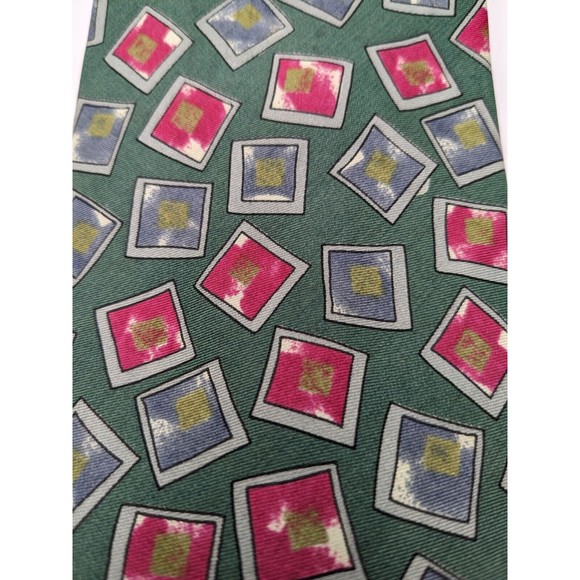 Enrico Guccini Men's Necktie Green Blue Red Geometric Print 100% Silk Tie Italy - Picture 5 of 5